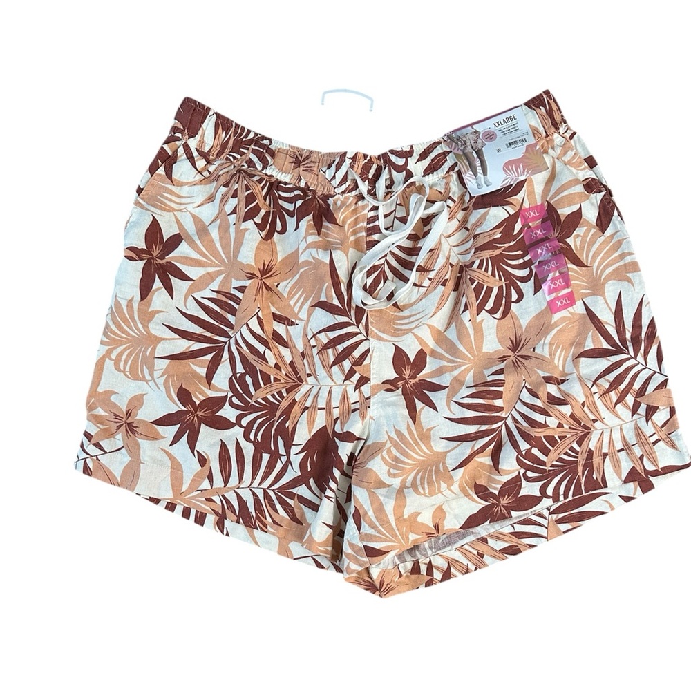 Coastal Comfort Pink Tropical Print Linen Blend Shorts